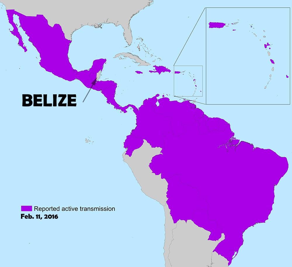 মানচিত্র বেলিজ এর zika