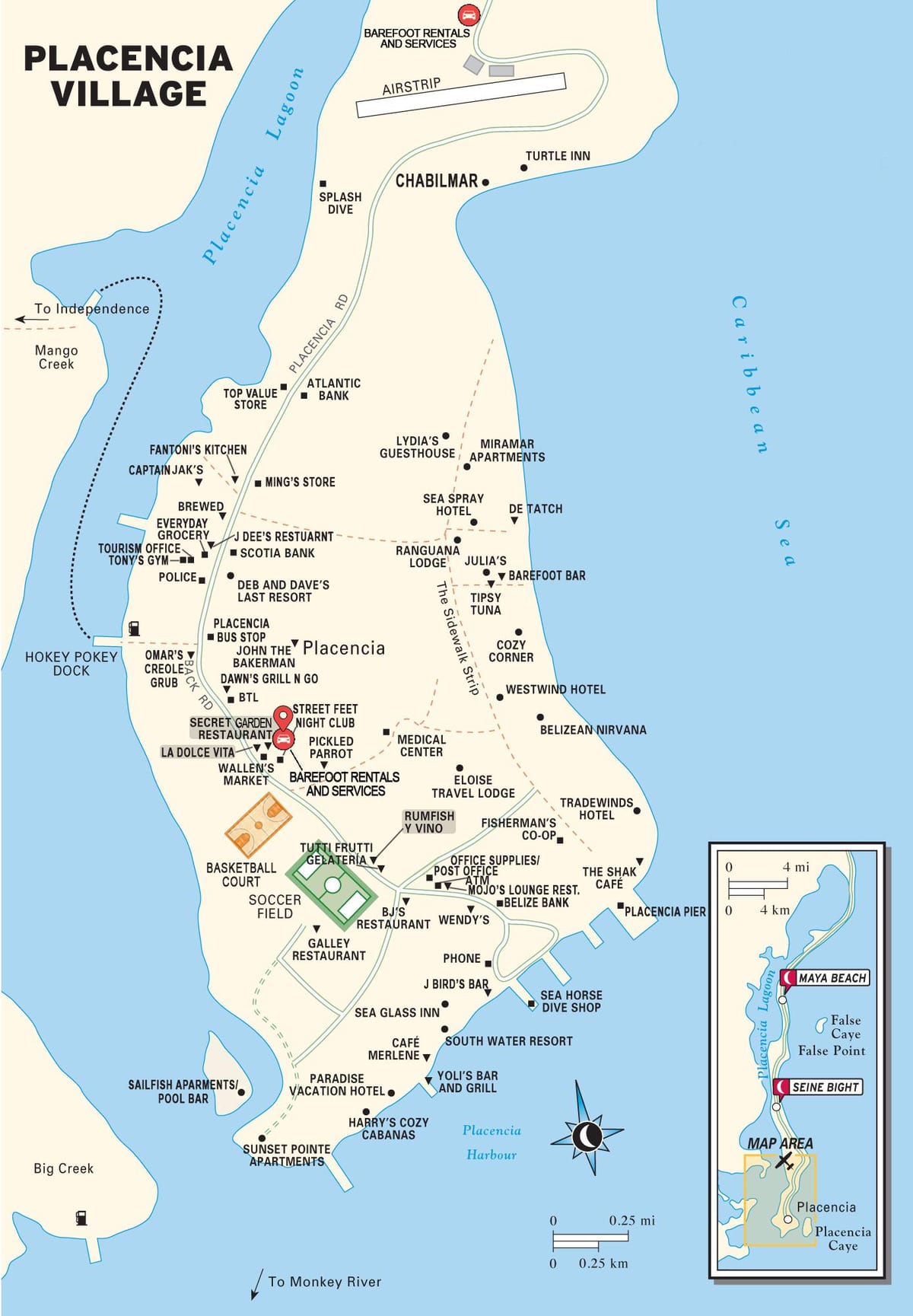 মানচিত্র এর placencia গ্রামে বেলিজ